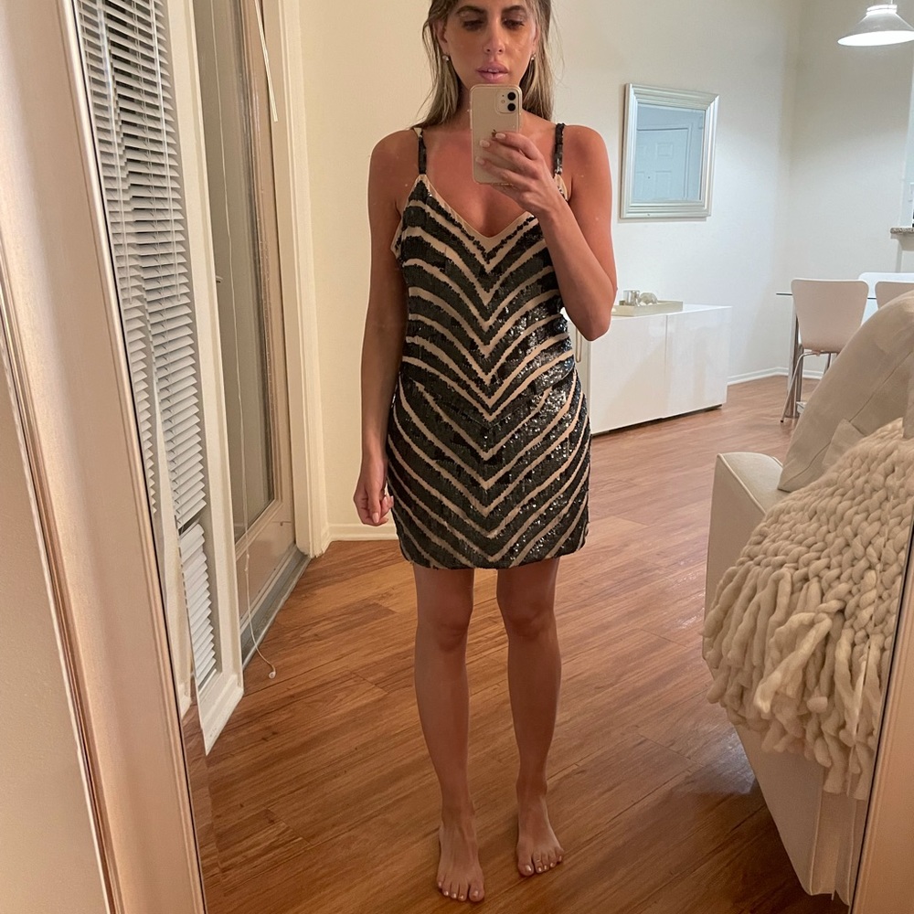 Parker Black Sequin Mini Dress Small